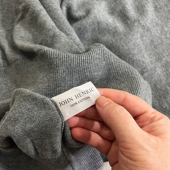 John Henric men's sweater M gray cotton v neck long sleeve pullover elbow patch - Picture 3 of 8